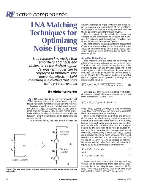 LNA Matching Techniques for Optimizing Noise Figures