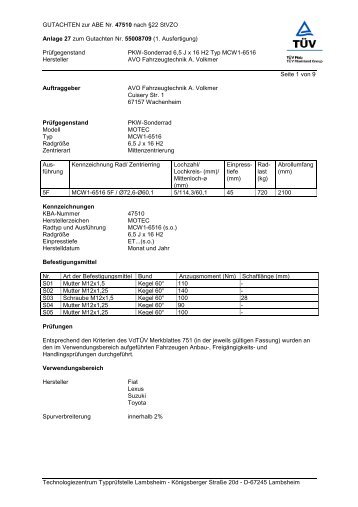 GUTACHTEN zur ABE Nr. 47510 nach Â§22 StVZO Anlage ... - Motec