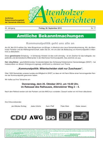 Amtliche Bekanntmachungen - bei der Gemeinde Altenholz