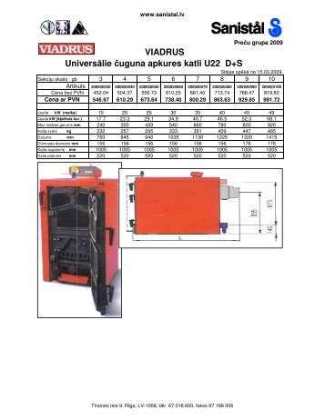 Viadrus cieta kurinama katli U22 D+S - cenu lapas - Sanistal