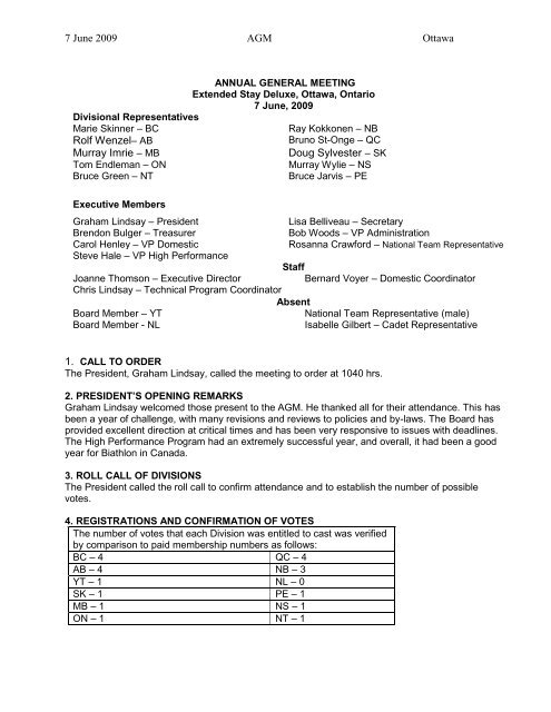 AGM Minutes (June 7, 2009) - Biathlon Canada