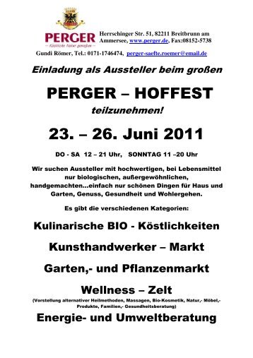 Einladung Aussteller Hoffest 2011 - Perger