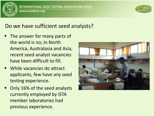 Maintaining capacity in seed technology and seed testing
