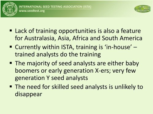 Maintaining capacity in seed technology and seed testing