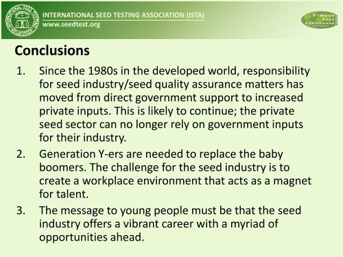 Maintaining capacity in seed technology and seed testing