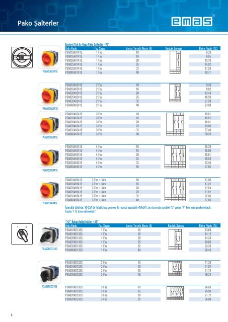 EMAS Fiyat Listesi