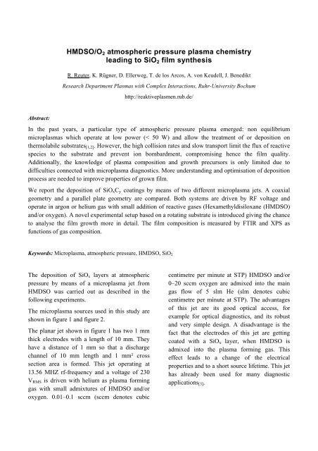 HMDSO/O2 atmospheric pressure plasma chemistry leading to SiO2 ...