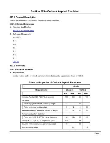 Section 823 Cutback Asphalt Emulsion