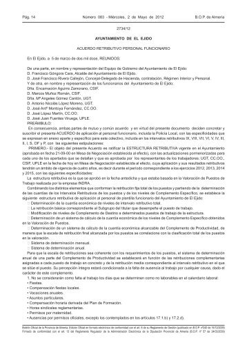 Acuerdo Retributivo Personal Funcionario Ayuntamiento de El Ejido