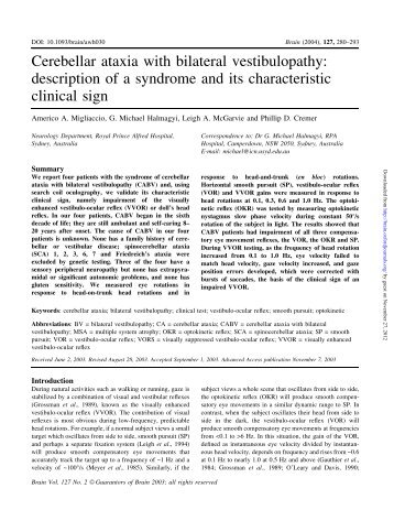 Cerebellar ataxia with bilateral vestibulopathy: description of a - Brain