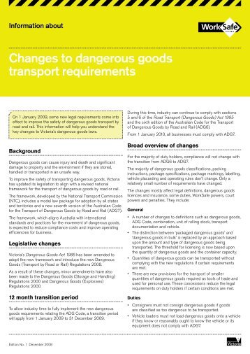 Changes to dangerous goods transport ... - WorkSafe Victoria