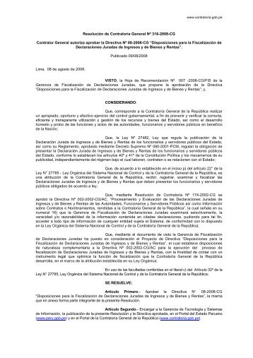 Disposiciones para la FiscalizaciÃ³n de Declaraciones Juradas de