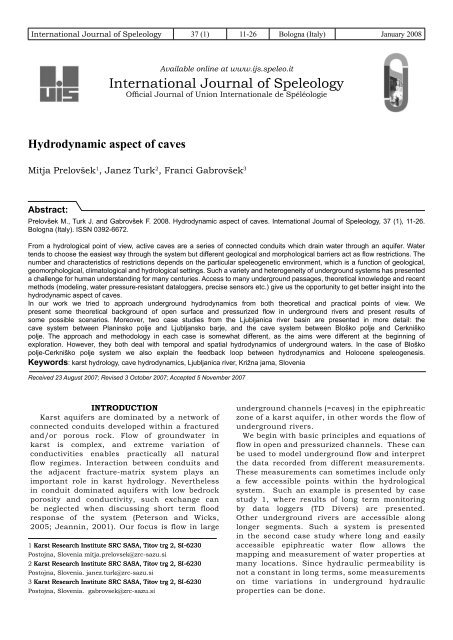 Hydrodynamic aspect of caves - ResearchGate