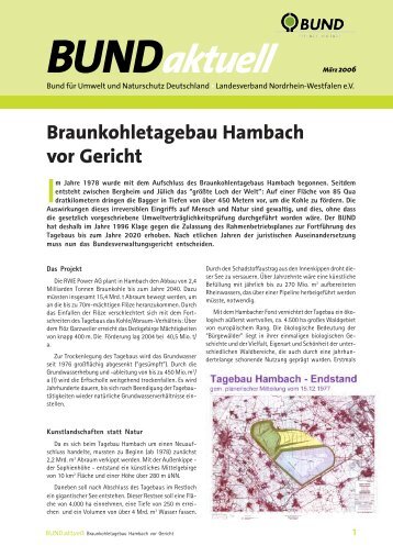 Braunkohletagebau Hambach vor Gericht Im Jahre 1978 wurde mit ...