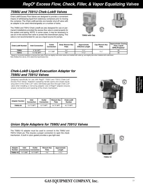 Excess Flow, Check, Filler & Vapor Equalizing Valves