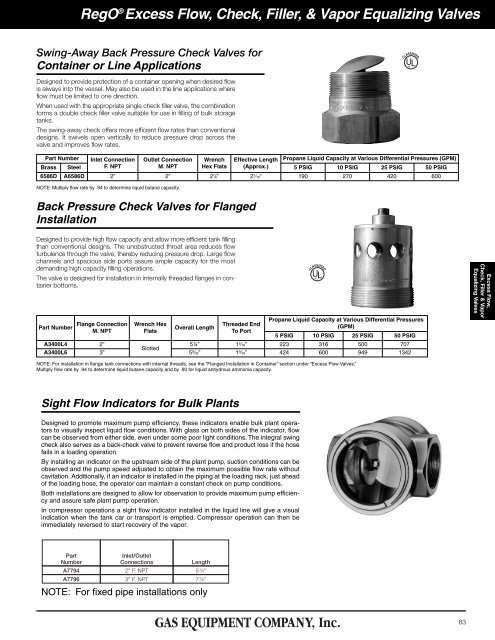 Excess Flow, Check, Filler & Vapor Equalizing Valves