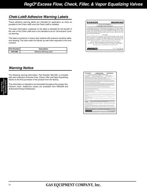 Excess Flow, Check, Filler & Vapor Equalizing Valves