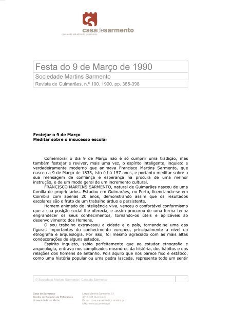 Festa do 9 de MarÃ§o de 1990 - Casa de Sarmento - Universidade do ...