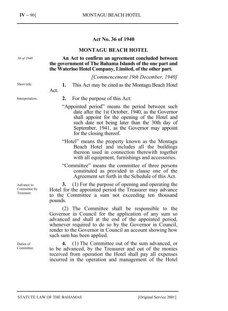 Montagu Beach Hotel Act - The Bahamas Laws On-Line