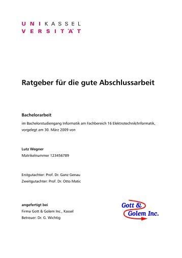 Ratgeber für die gute Abschlussarbeit - Praktische Informatik ...