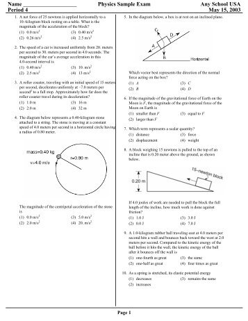 Physics Sample Exam Any School USA Period 4 May 15 ... - Eduware