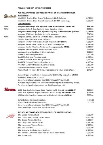 FIREARM PRICE LIST - Melbourne Firearms Centre