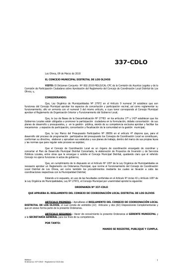 Ordenanza 337-CDLO - Los Olivos