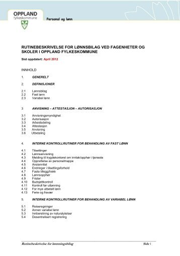 Rutinebeskrivelse for lÃ¸nningsbilag - Oppland fylkeskommune