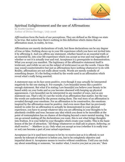 Spiritual Enlightenment and the use of Affirmations - Your Divine ...