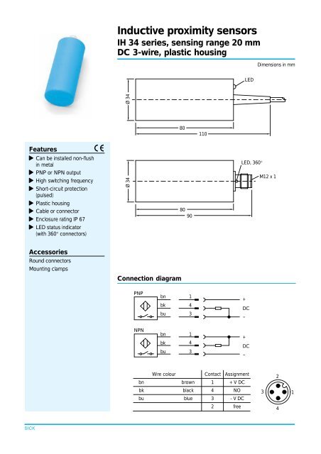 Inductive proximity sensors IH 34 series, sensing range 20 / 30 mm ...