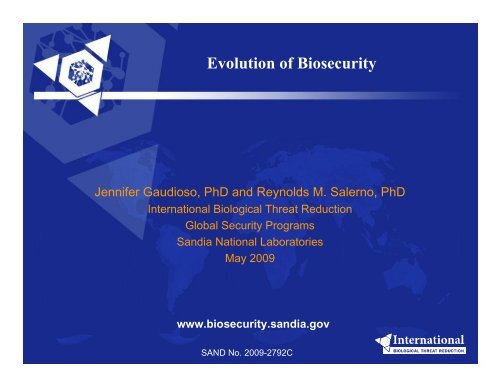 Evolution of Biosecurity - Sandia National Laboratories