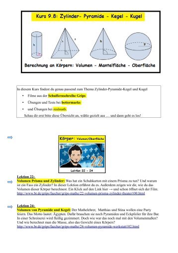 Zylinder - Pyramide - Kegel - stÃ¤dtisches Gymnasium Herten