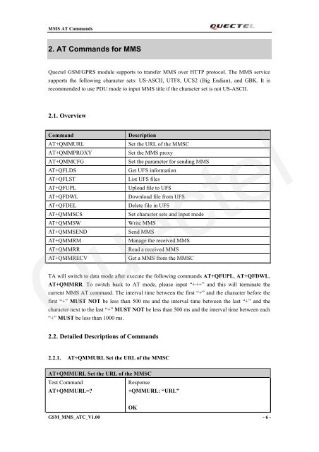 Quectel Cellular Engine MMS AT Commands