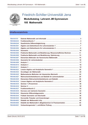 Modulkatalog Lehramt JM Gymnasium 105 Mathematik