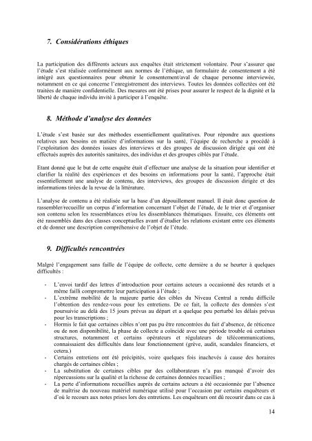 Connaissance pour la santé/Evaluation des besoins en informations ...