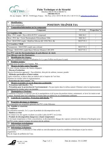 Fiche Technique et de SÃ©curitÃ© POSITION TRAÃNER T4A - Orthoplus