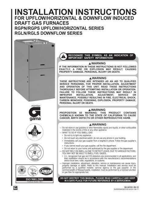 92-24161-38 Rev. 12 RGPN, RGPS, RGLN and ... - Rheemote.Net