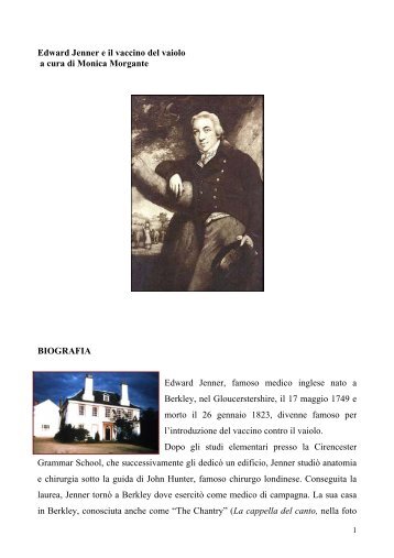 Edward Jenner e il vaccino del vaiolo a cura di Monica Morgante ...