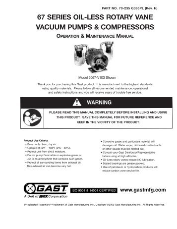 2067 & 2567 Series Oilless Vacuum Pumps and Compressors ...