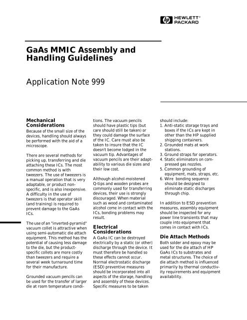 AN 999: GaAs MMIC Assembly and Handling Guidelines