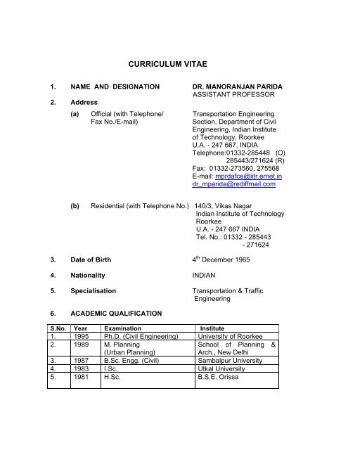 CURRICULUM VITAE - Indian Institute of Technology Roorkee