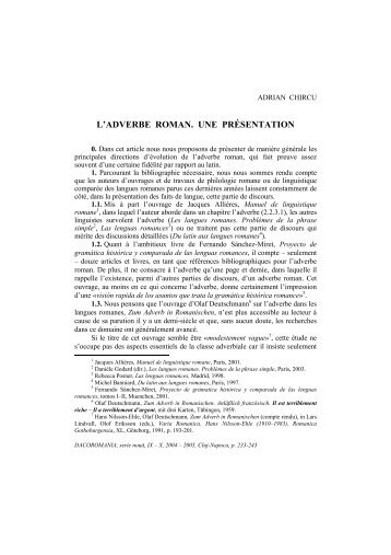 L'ADVERBE ROMAN. UNE PRÉSENTATION - Dacoromania