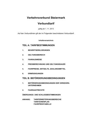 Tarifbestimmungen gültig ab 1. November 2013 - Verkehrsverbund ...