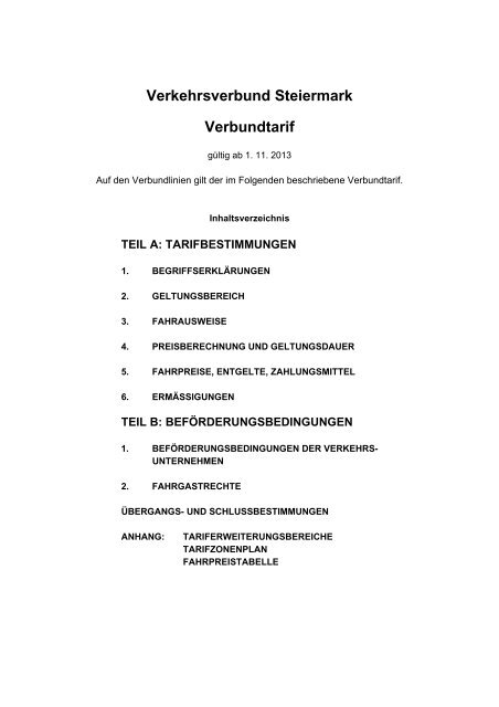 Tarifbestimmungen gültig ab 1. November 2013 - Verkehrsverbund ...