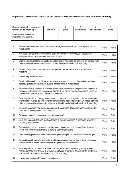 Questionario ISMEC-30 per la valutazione della conoscenza del ...