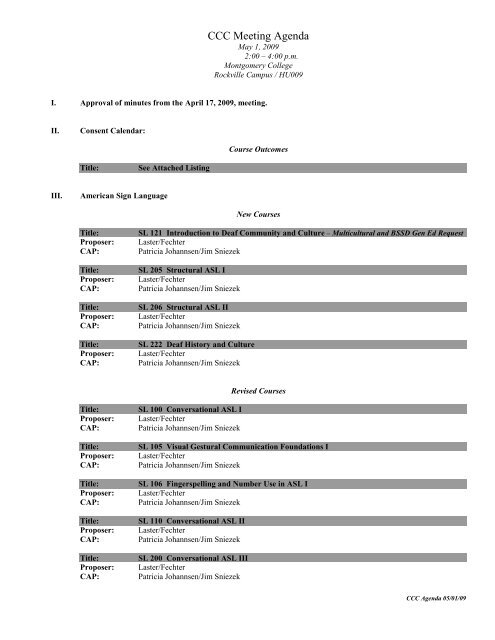 CCC Meeting Agenda - Inside MC Online - Montgomery College