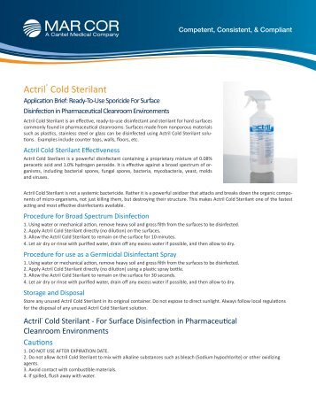 Actril® Cold Sterilant - Mar Cor Purification