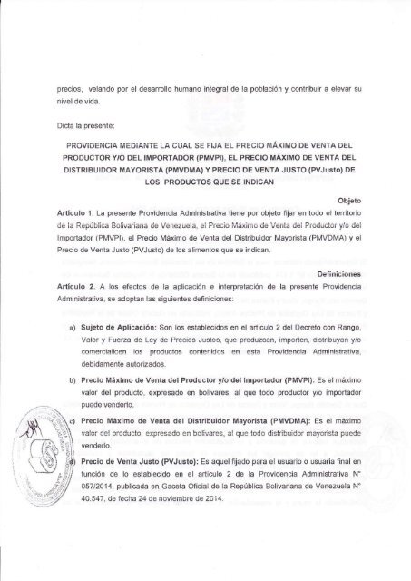 Providencia Administrativa Nº 38-2015 - Adecuación de Precios Justos - Carne