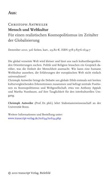 Christoph Antweiler Mensch und Weltkultur Für einen realistischen ...