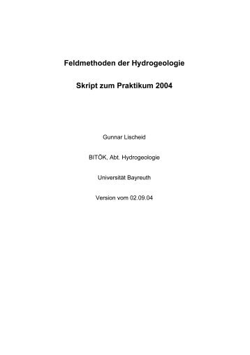 Feldmethoden der Hydrogeologie Skript zum Praktikum 2004